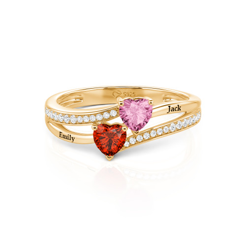 Jeulia Custom Engraved Pave Toi et Moi Double-Heart Ring