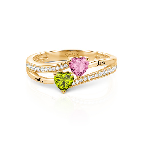 Jeulia Custom Engraved Pave Toi et Moi Double-Heart Ring
