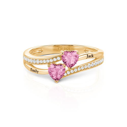 Jeulia Custom Engraved Pave Toi et Moi Double-Heart Ring