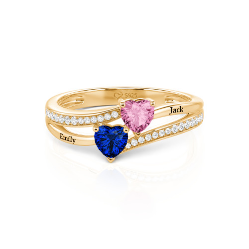 Jeulia Custom Engraved Pave Toi et Moi Double-Heart Ring