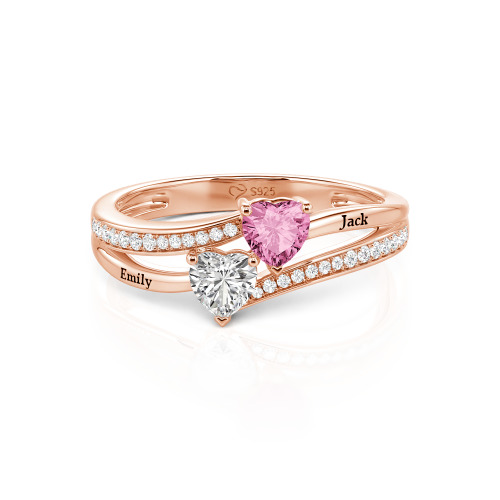 Jeulia Custom Engraved Pave Toi et Moi Double-Heart Ring