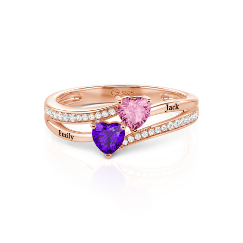 Jeulia Custom Engraved Pave Toi et Moi Double-Heart Ring