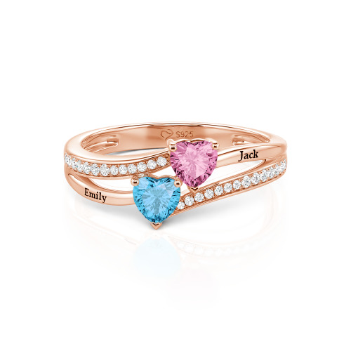 Jeulia Custom Engraved Pave Toi et Moi Double-Heart Ring