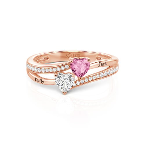 Jeulia Custom Engraved Pave Toi et Moi Double-Heart Ring