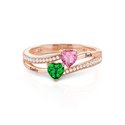 Jeulia Custom Engraved Pave Toi et Moi Double-Heart Ring