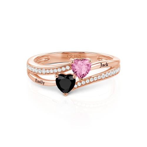 Jeulia Custom Engraved Pave Toi et Moi Double-Heart Ring