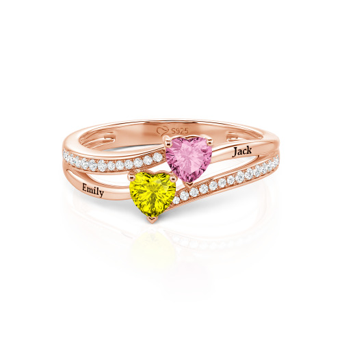 Jeulia Custom Engraved Pave Toi et Moi Double-Heart Ring