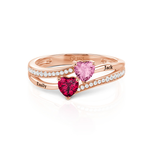Jeulia Custom Engraved Pave Toi et Moi Double-Heart Ring
