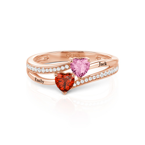 Jeulia Custom Engraved Pave Toi et Moi Double-Heart Ring