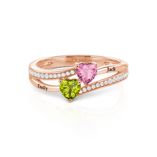 Jeulia Custom Engraved Pave Toi et Moi Double-Heart Ring