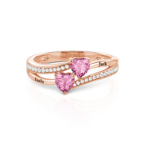 Jeulia Custom Engraved Pave Toi et Moi Double-Heart Ring