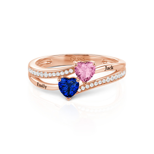 Jeulia Custom Engraved Pave Toi et Moi Double-Heart Ring
