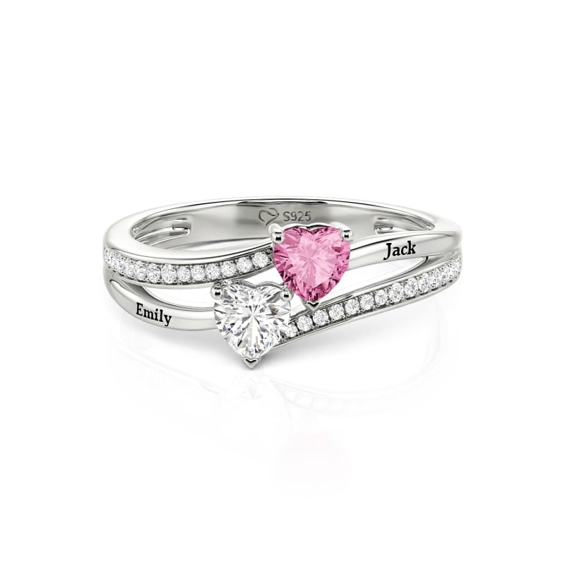 Jeulia Custom Engraved Pave Toi et Moi Double-Heart Ring