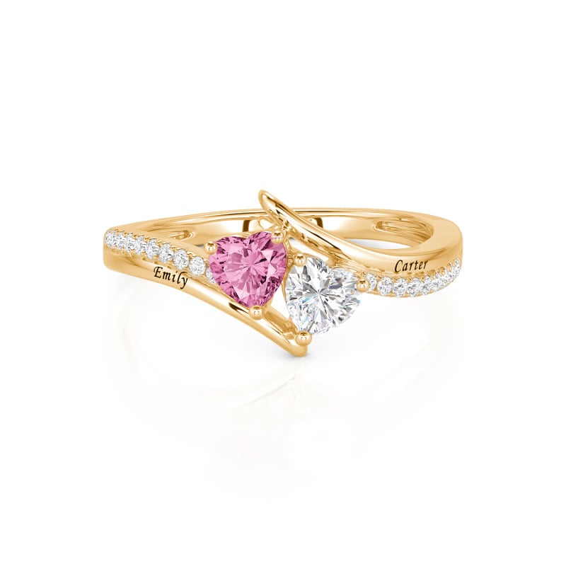 Jeulia Custom Engraved Pave Bypass Two Heart Promise Ring