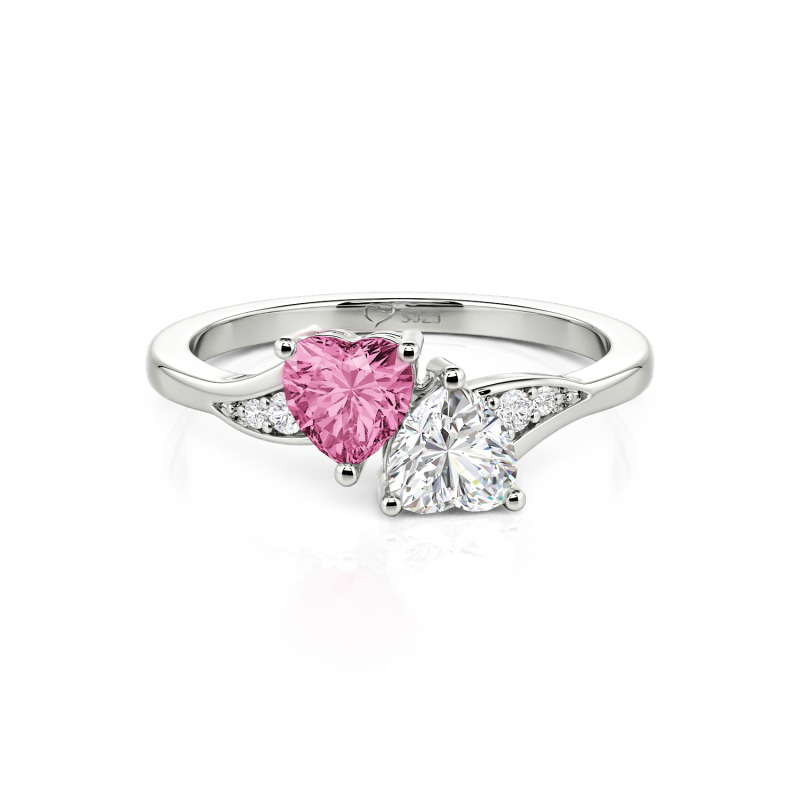 Jeulia Custom Bypass Toi et Moi Double Heart Promise Ring
