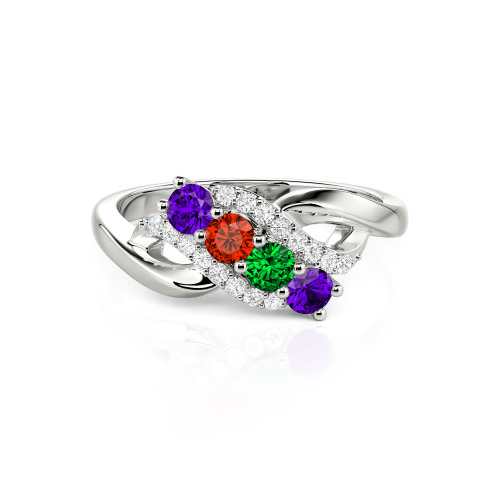 Family Birthstone Swirl Sterling Silver Ring - Birthstone Ring for Mom