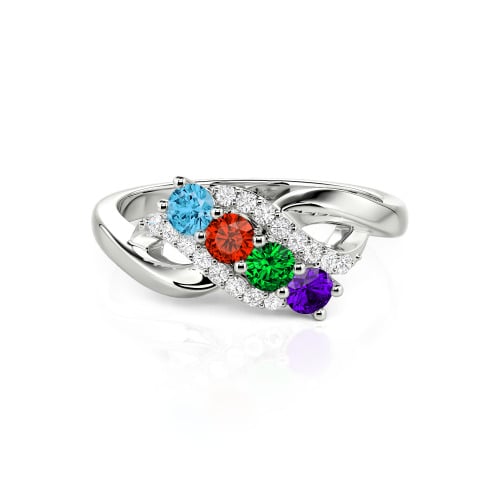 Family Birthstone Swirl Sterling Silver Ring - Birthstone Ring for Mom