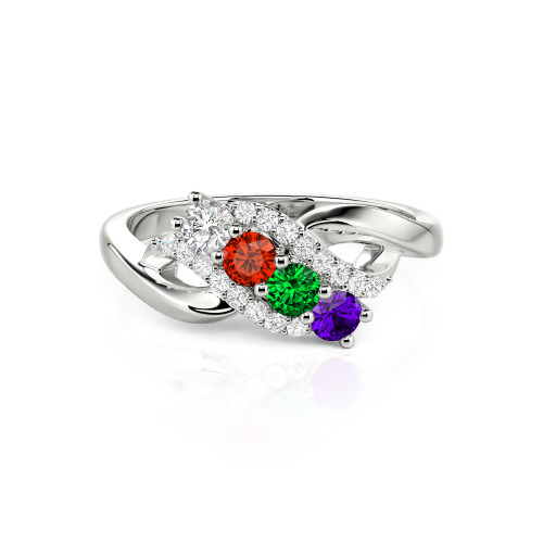 Family Birthstone Swirl Sterling Silver Ring - Birthstone Ring for Mom