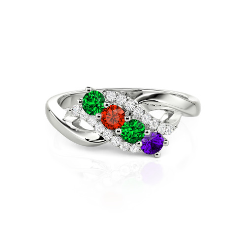 Family Birthstone Swirl Sterling Silver Ring - Birthstone Ring for Mom