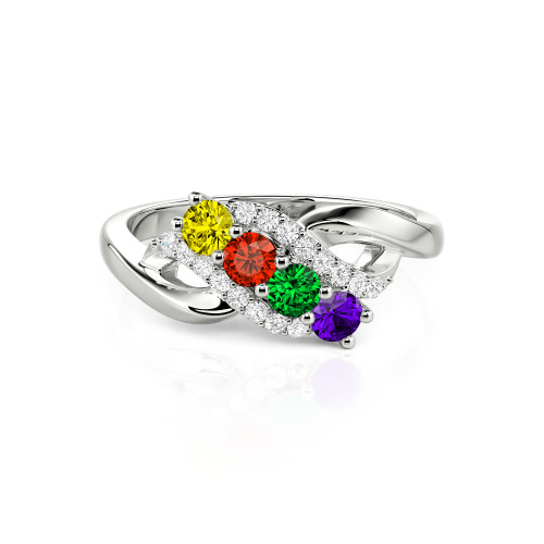 Family Birthstone Swirl Sterling Silver Ring - Birthstone Ring for Mom