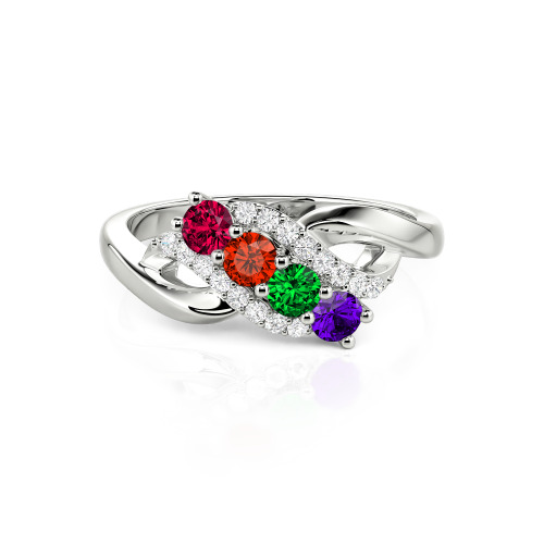 Family Birthstone Swirl Sterling Silver Ring - Birthstone Ring for Mom