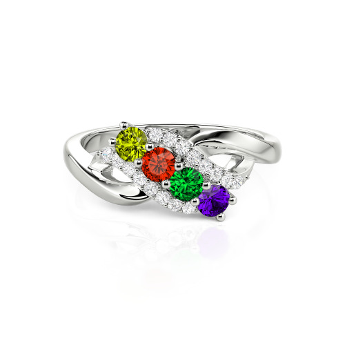 Family Birthstone Swirl Sterling Silver Ring - Birthstone Ring for Mom
