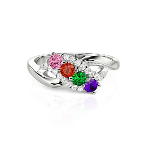 Family Birthstone Swirl Sterling Silver Ring - Birthstone Ring for Mom