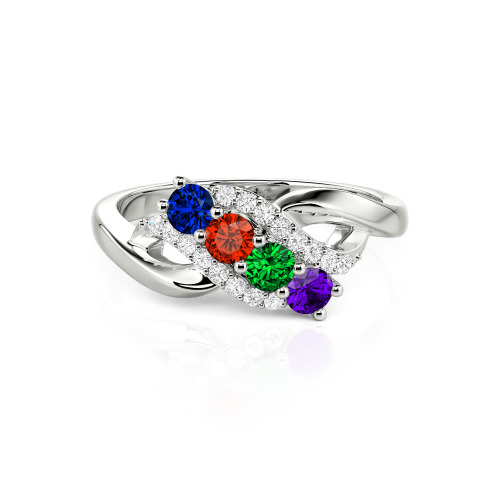 Family Birthstone Swirl Sterling Silver Ring - Birthstone Ring for Mom