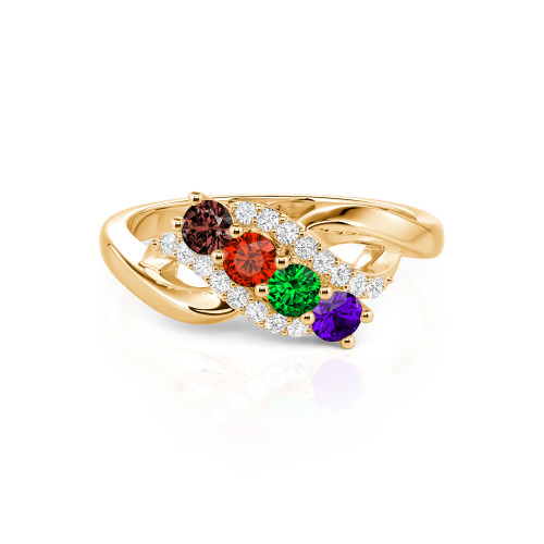 Family Birthstone Swirl Sterling Silver Ring - Birthstone Ring for Mom