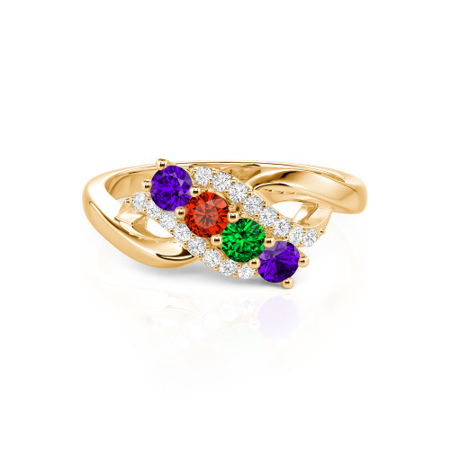 Family Birthstone Swirl Sterling Silver Ring - Birthstone Ring for Mom