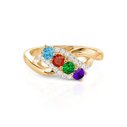 Family Birthstone Swirl Sterling Silver Ring - Birthstone Ring for Mom