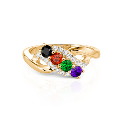 Family Birthstone Swirl Sterling Silver Ring - Birthstone Ring for Mom
