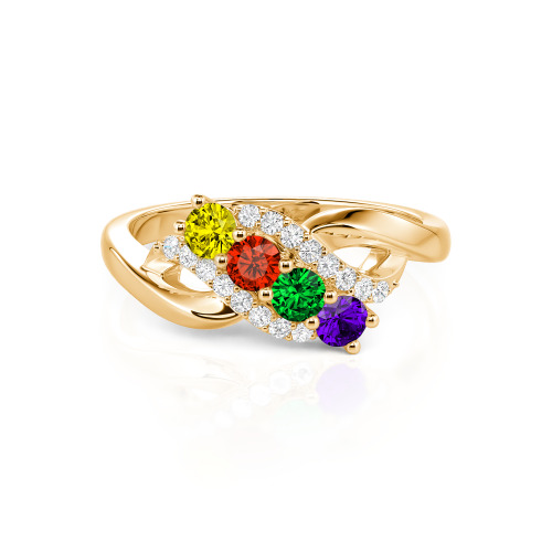 Family Birthstone Swirl Sterling Silver Ring - Birthstone Ring for Mom
