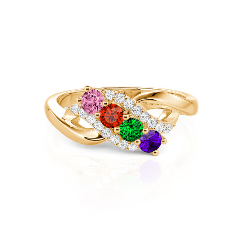 Family Birthstone Swirl Sterling Silver Ring - Birthstone Ring for Mom