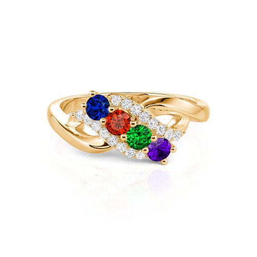 Family Birthstone Swirl Sterling Silver Ring - Birthstone Ring for Mom