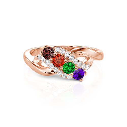 Family Birthstone Swirl Sterling Silver Ring - Birthstone Ring for Mom