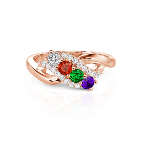 Family Birthstone Swirl Sterling Silver Ring - Birthstone Ring for Mom