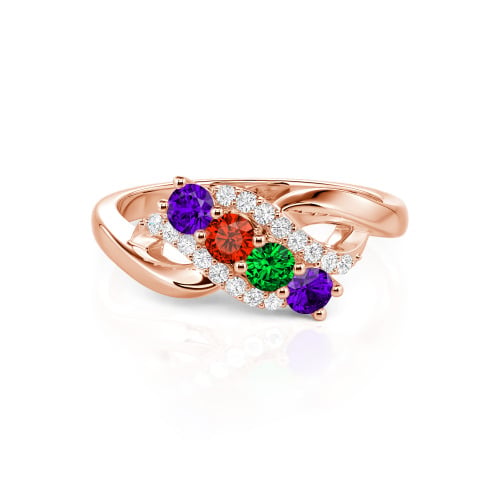 Family Birthstone Swirl Sterling Silver Ring - Birthstone Ring for Mom