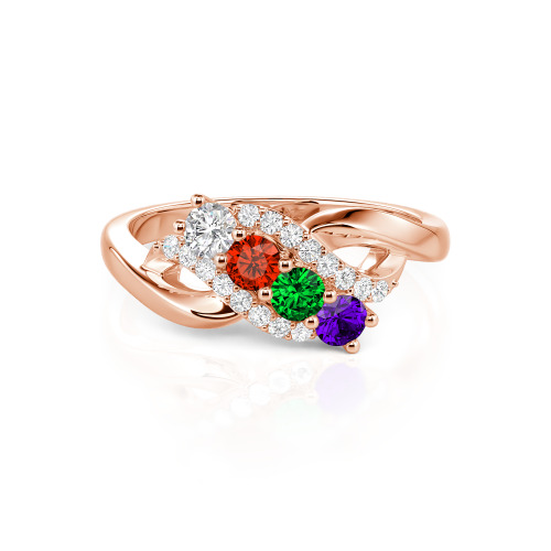 Family Birthstone Swirl Sterling Silver Ring - Birthstone Ring for Mom