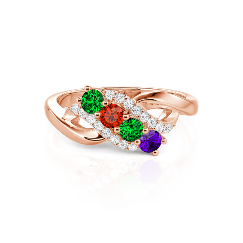 Family Birthstone Swirl Sterling Silver Ring - Birthstone Ring for Mom