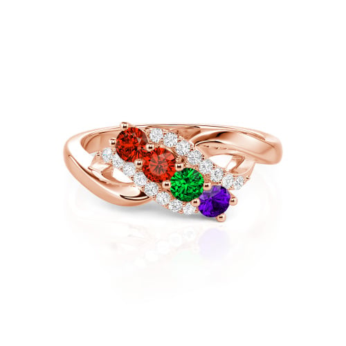 Family Birthstone Swirl Sterling Silver Ring - Birthstone Ring for Mom