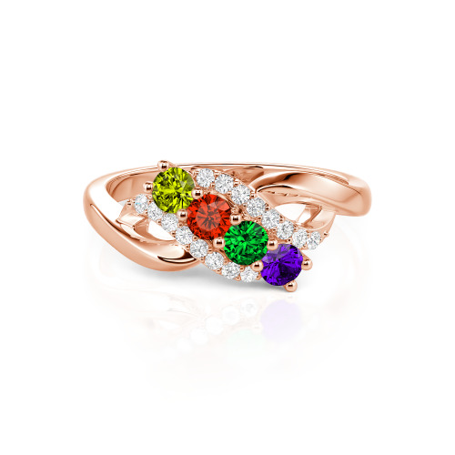 Family Birthstone Swirl Sterling Silver Ring - Birthstone Ring for Mom
