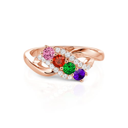 Family Birthstone Swirl Sterling Silver Ring - Birthstone Ring for Mom