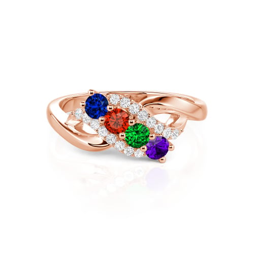 Family Birthstone Swirl Sterling Silver Ring - Birthstone Ring for Mom