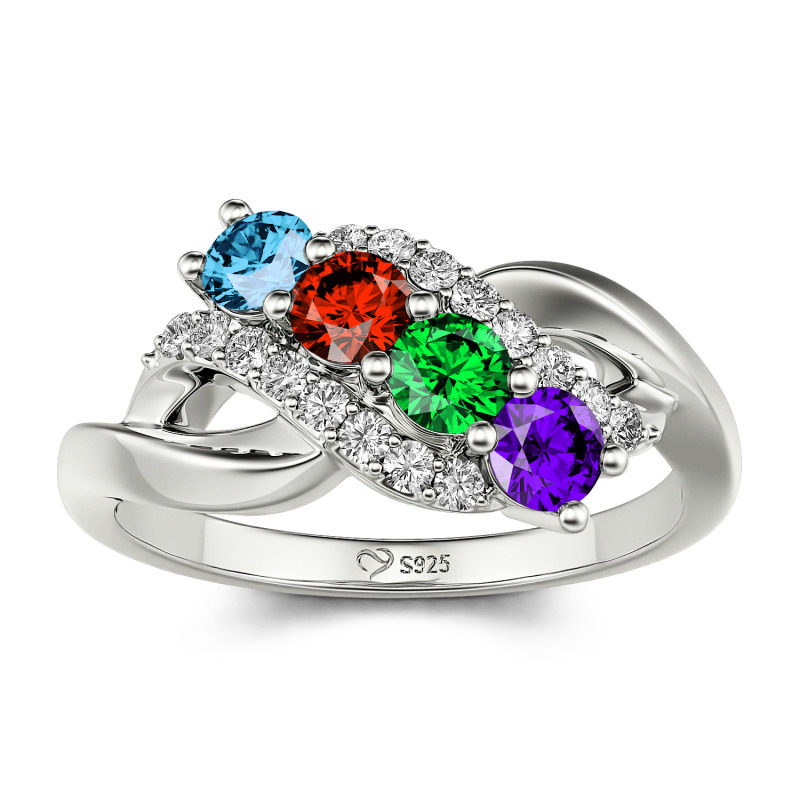 Jeulia Family Birthstone Swirl Sterling Silver Ring