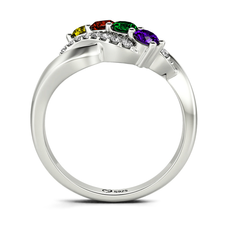 Jeulia Family Birthstone Swirl Sterling Silver Ring