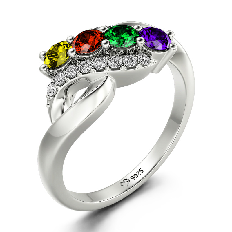 Jeulia Family Birthstone Swirl Sterling Silver Ring