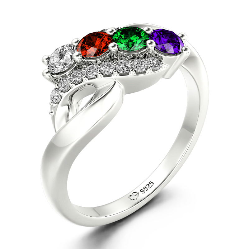 Jeulia Family Birthstone Swirl Sterling Silver Ring