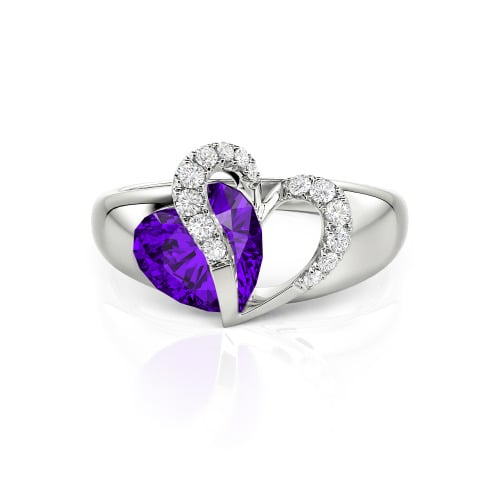 Jeulia "Vibration" Two Heart Sapphire Ring Hollow Design Sterling Silver