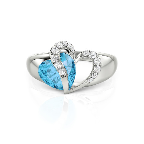 Jeulia "Vibration" Two Heart Sapphire Ring Hollow Design Sterling Silver